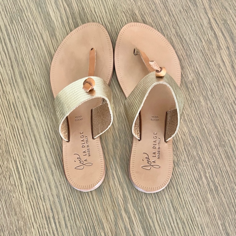 Joie A La Plage Nice Metallic Embossed Leather Thong Sandals Flats Flip Flop - Picture 8 of 13